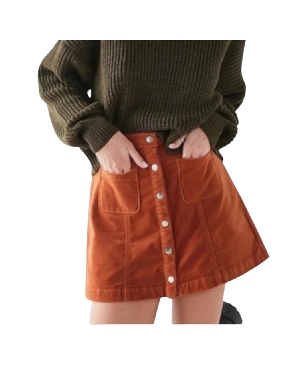 URBAN OUTFITTERS Burnt Orange Button-Up Corduroy Mini Skirt - Size XS